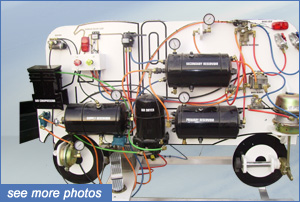 Our display is portable, fits through doors, can run off facility compressed air or have it's own 120v supplied air.